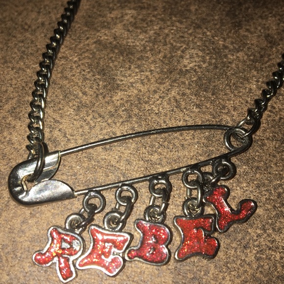 “REBEL” Necklace - red letters on a Safety Pin - FUN, SASSY & BADASSY - Picture 1 of 12